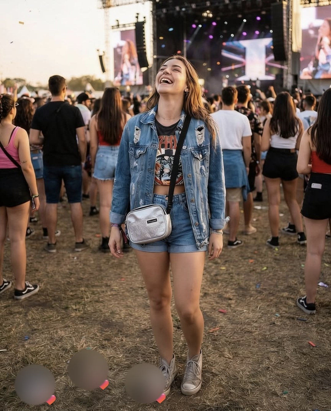 Post da ATO: bolsa transversal em Shine Glitter num festival de música