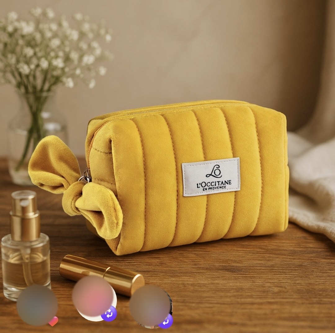Post da ATO: necessaire em puffer de veludo amarelo L’Occitane