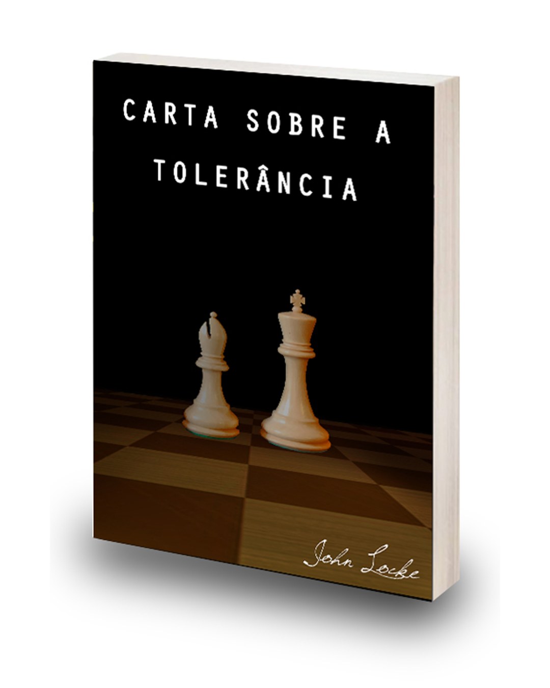 Mockup do livro Carta sobre a Tolerância, de John Locke, com peças de xadrez