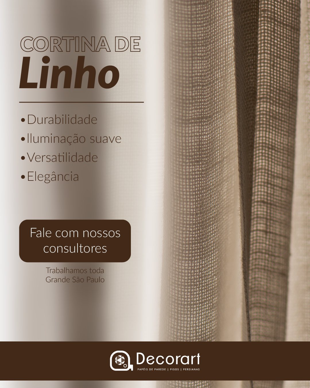 Post Decorart: Cortina de linho, durabilidade, iluminação suave, versatilidade