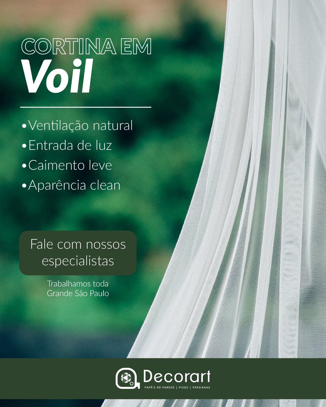 Post Decorart: Cortina em voil, ventilação natural, entrada de luz, caimento leve