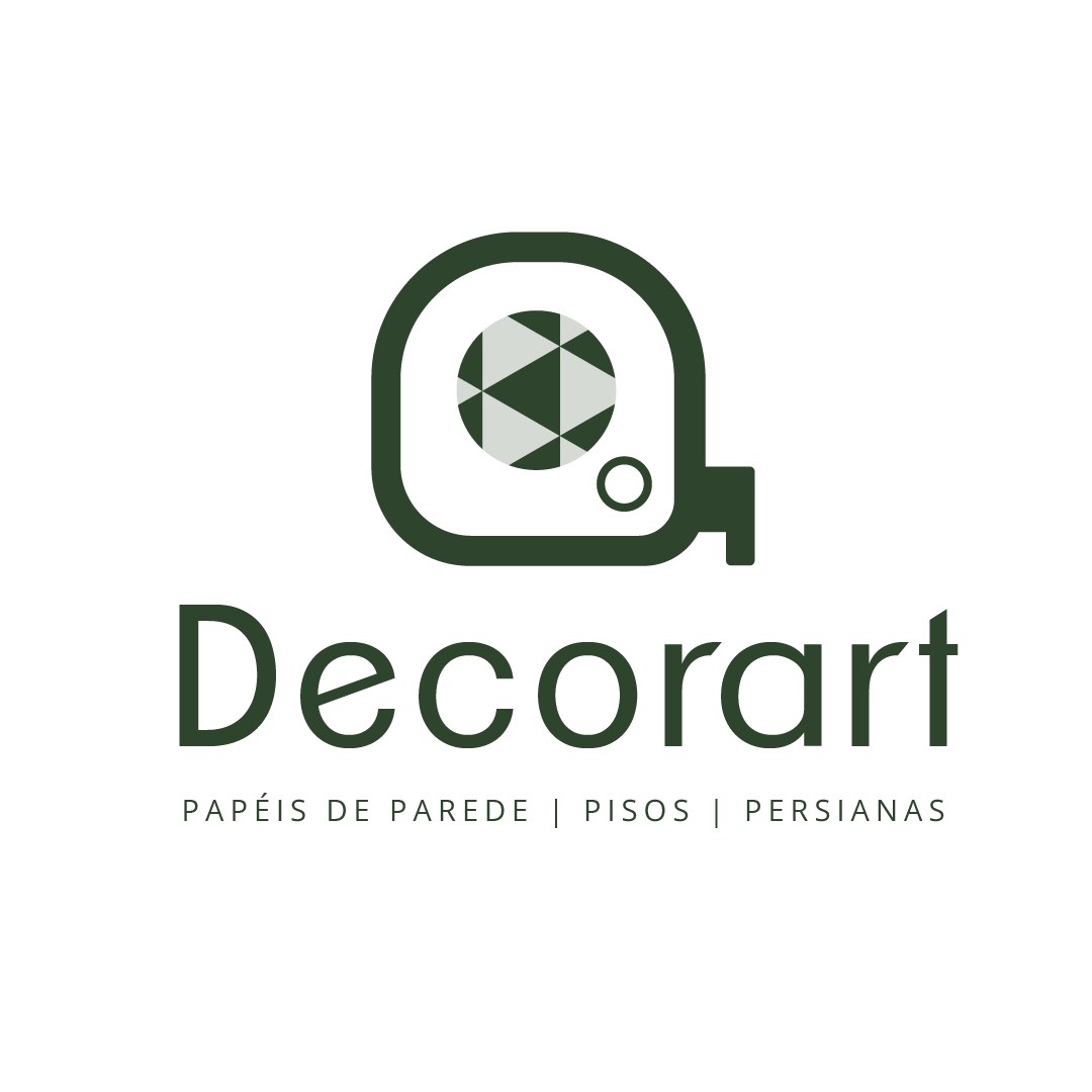 Logotipo Decorart vertical em verde sobre branco: trena estilizada e o nome
