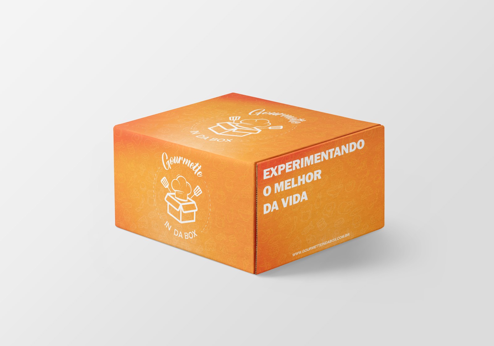 Caixa laranja Gourmette in da Box com o logotipo