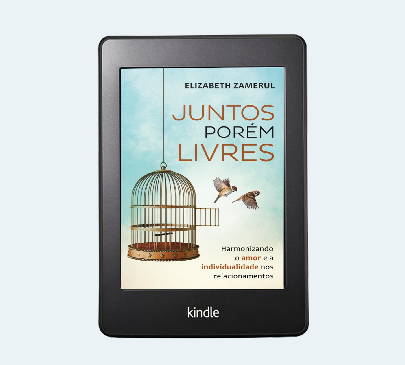 Mockup do e-book Juntos Porém Livres no Kindle