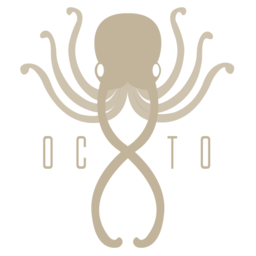 Ícone Octo para perfil e navegador, polvo dourado sobre vinho