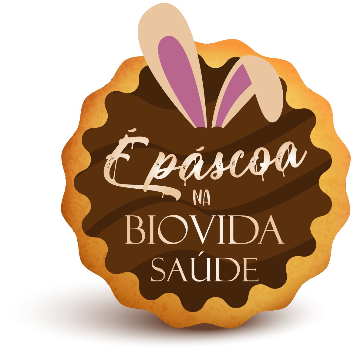 Selo É Páscoa na Biovida Saúde: biscoito com cobertura de chocolate e orelhas de coelho
