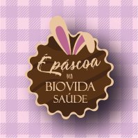 Tag com o selo É Páscoa na Biovida Saúde sobre xadrez lilás