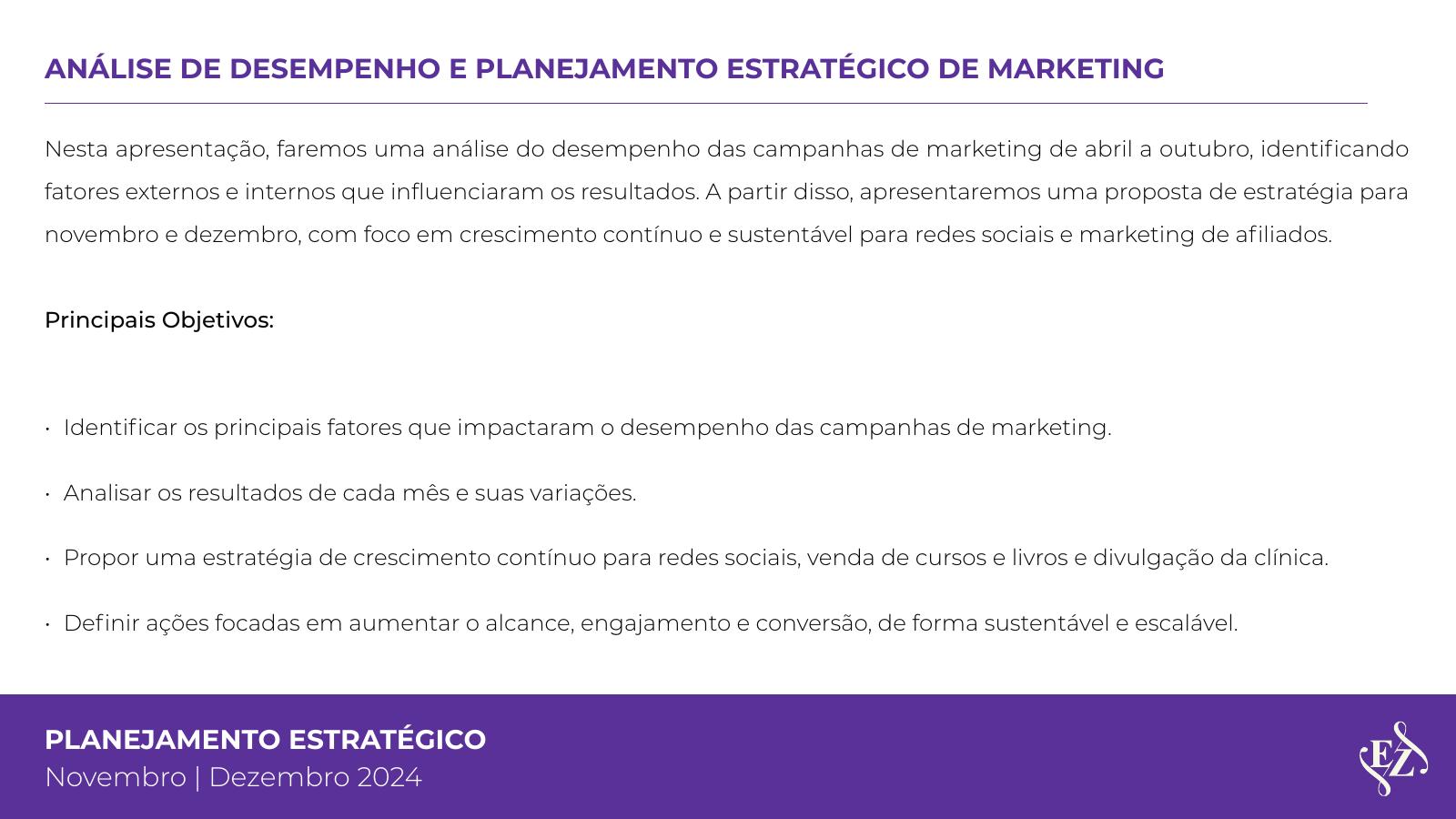 Objetivos da análise de desempenho e do planejamento
